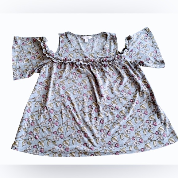 LC Lauren Conrad women’s cold shoulder short sleeve purple print large - Picture 8 of 9